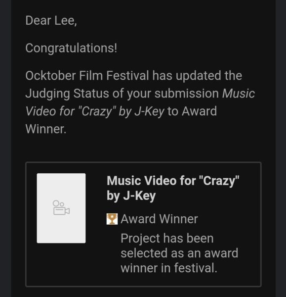 Film Freeway Award Win Notification