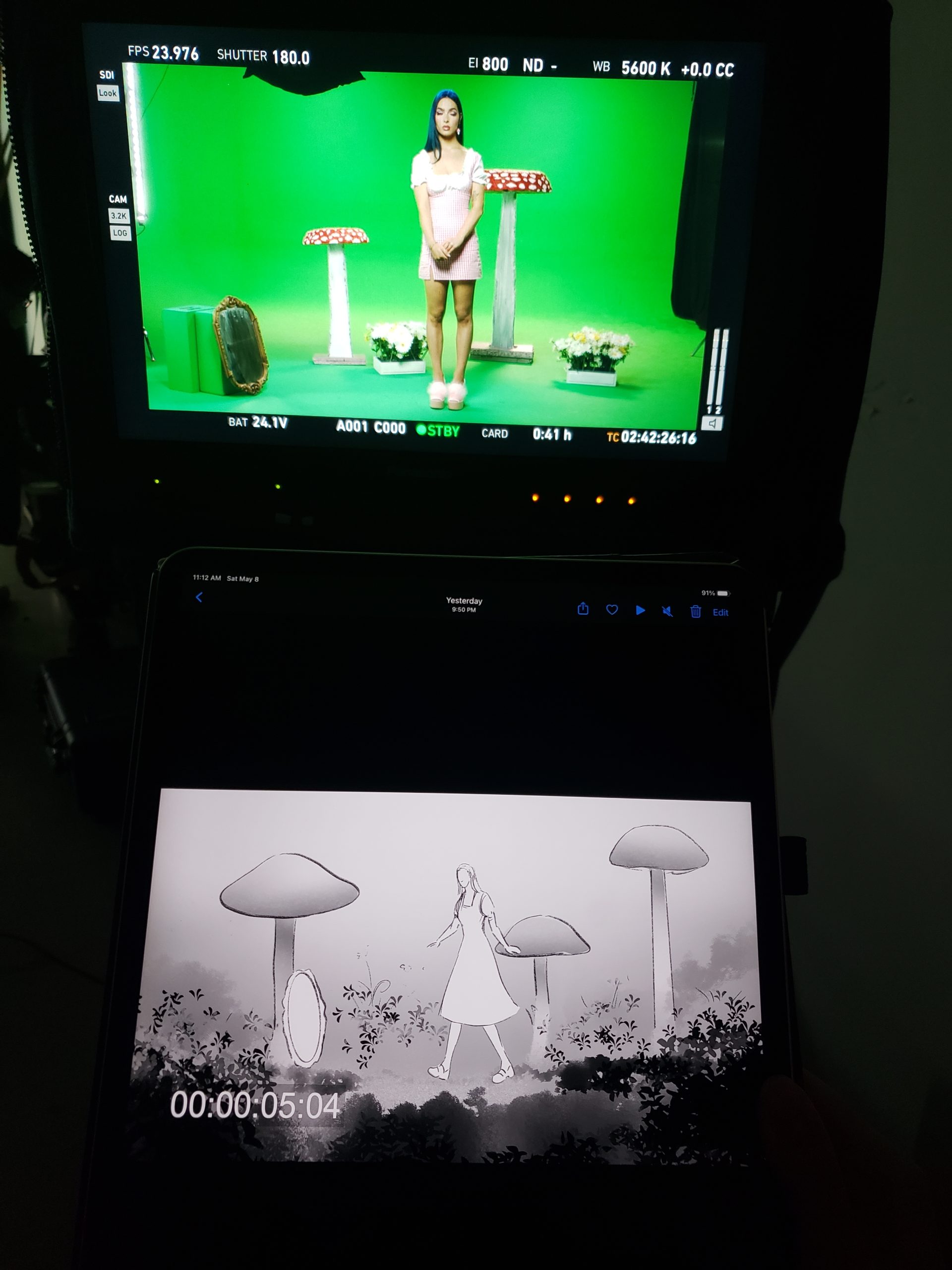 Animatic playback on set greenscreen